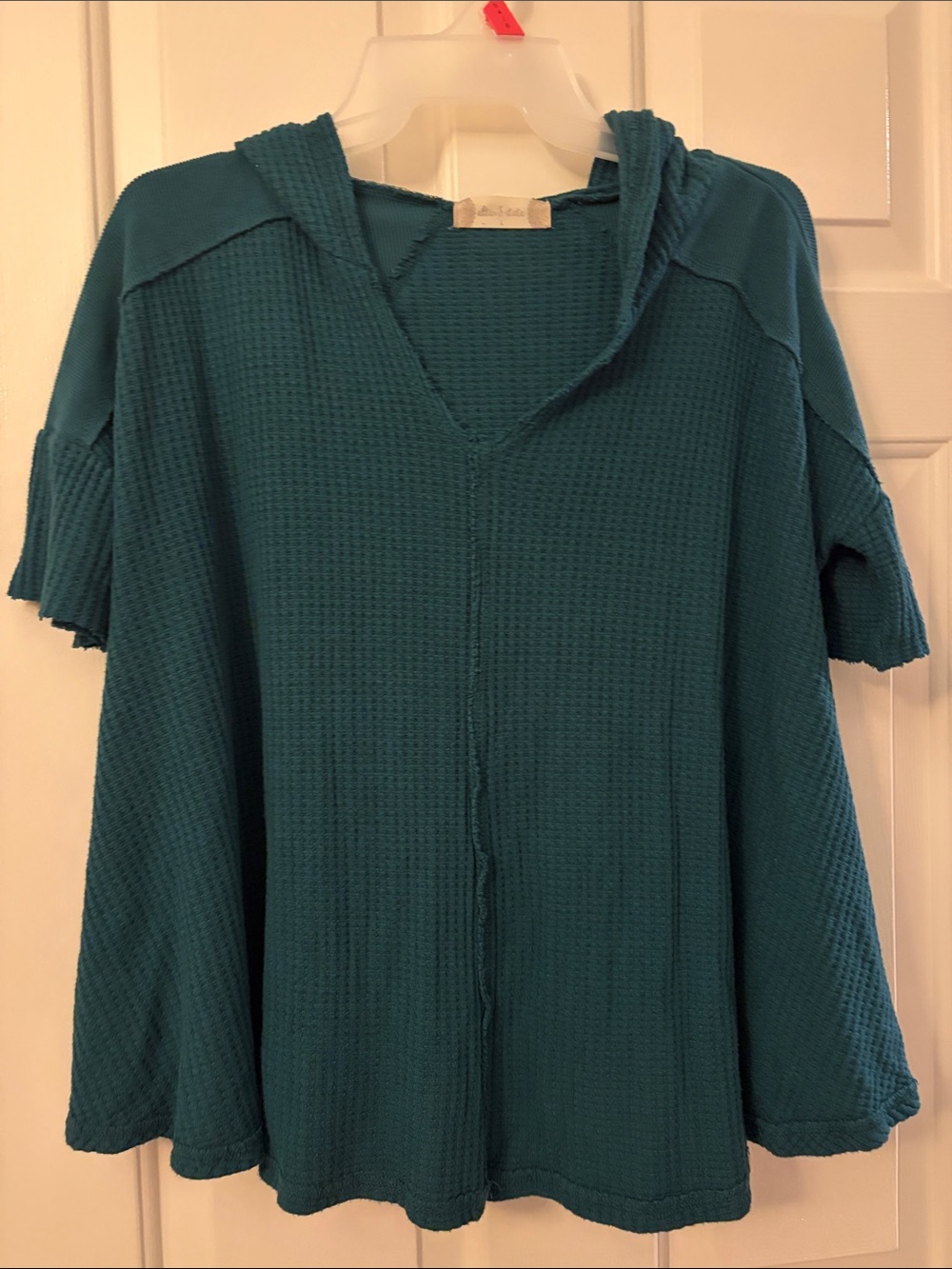 Altar'd State Teal Waffle-Knit Hooded Tunic